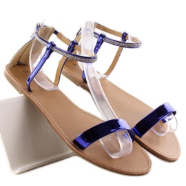 Sandali con pietre alla caviglia s060021 Royal Blue blu navy 1