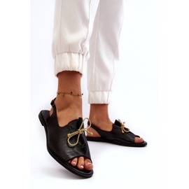 Zazoo 2898 Sandali Bassi In Pelle Neri Con Fiocco nero 2