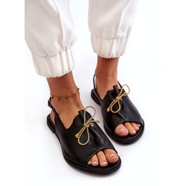 Zazoo 2898 Sandali Bassi In Pelle Neri Con Fiocco nero 3
