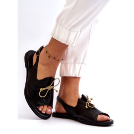 Zazoo 2898 Sandali Bassi In Pelle Neri Con Fiocco nero 1
