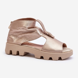 Zazoo 999 Sandali in pelle da donna con cerniera, Oro d'oro 2