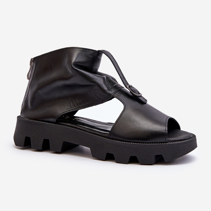 Zazoo 999 Sandali in pelle da donna con cerniera, neri nero 2