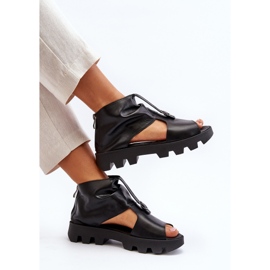 Zazoo 999 Sandali in pelle da donna con cerniera, neri nero 1