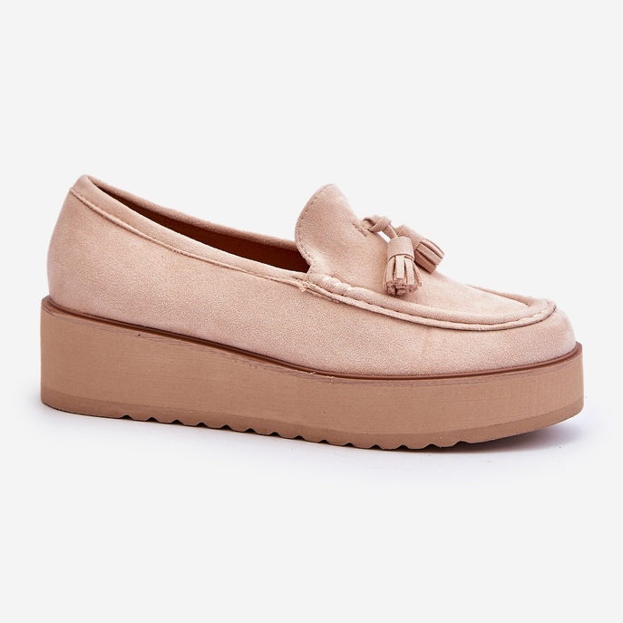 Mocassini Platform Da Donna Con Frange, Mialani Beige Chiaro 1