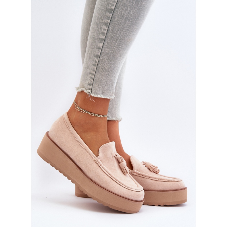Mocassini Platform Da Donna Con Frange, Mialani Beige Chiaro 2