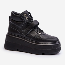 Scarpe da ginnastica in pelle da donna Zazoo 3450 Nere nero 1