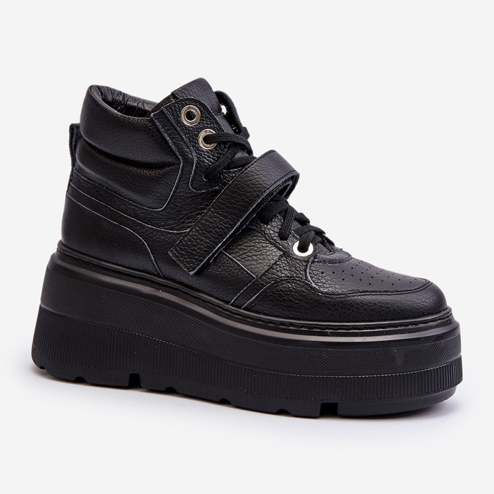 Scarpe da ginnastica in pelle da donna Zazoo 3450 Nere nero 1