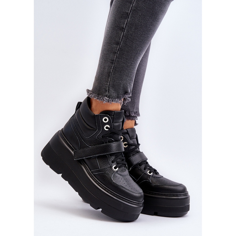 Scarpe da ginnastica in pelle da donna Zazoo 3450 Nere nero 2