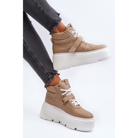 Scarpe da ginnastica in pelle da donna Zazoo 3450, Beige 1