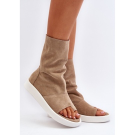 Sandali Zazoo 3441 in pelle scamosciata da donna con tomaia beige scuro 2