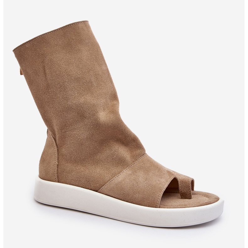 Sandali Zazoo 3441 in pelle scamosciata da donna con tomaia beige scuro 1