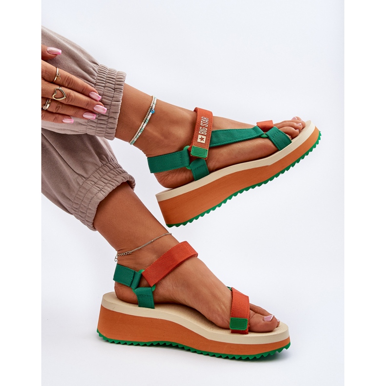 Sandali Da Donna Con Plateau E Zeppa Big Star NN274A053 Verde-Arancio 1
