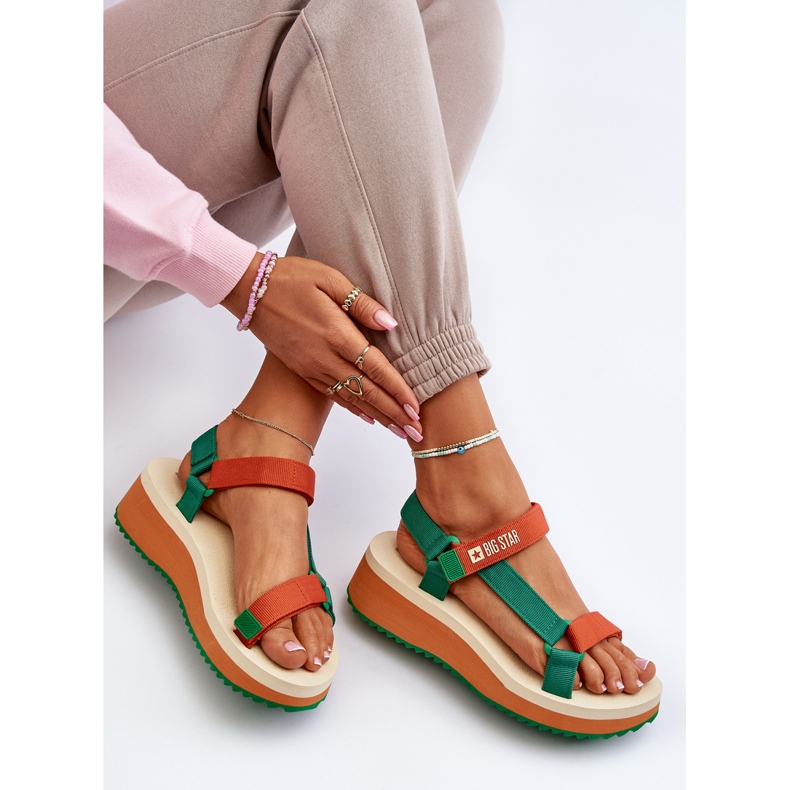 Sandali Da Donna Con Plateau E Zeppa Big Star NN274A053 Verde-Arancio 2