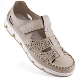 Scarpe Rieker W RKR651 in pelle beige traforata con velcro marrone 1