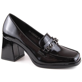 Scarpe Potocki W WOL215A in vernice nera con tacco decorativo nero 1