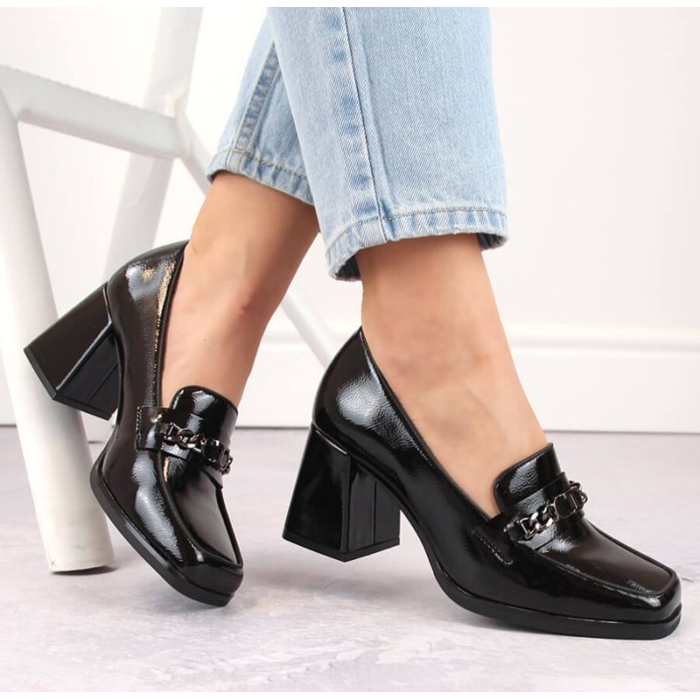 Scarpe Potocki W WOL215A in vernice nera con tacco decorativo nero 2