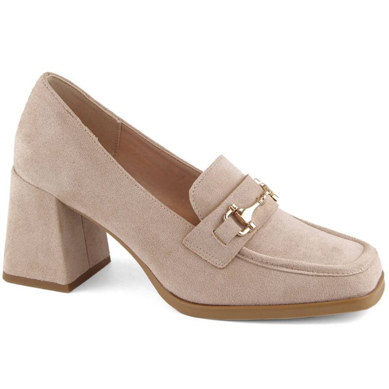Scarpe Potocki W WOL217 in camoscio beige con tacco decorativo 1