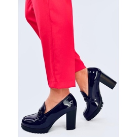 Mocassini con tacco in vernice Hyett Blu Scuro 2