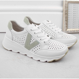 Scarpe sportive da donna in pelle traforata, bianco Vinceza 7875 1