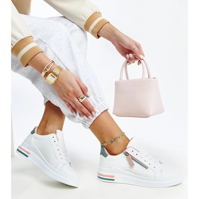 Scarpe bianche con inserti rosa e verdi Anaunia bianca 1