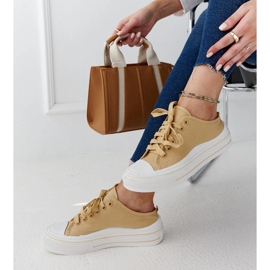 Scarpe da ginnastica con plateau Fiori beige 1