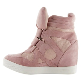 Sneakers in suede rosa con chiusura in velcro 2