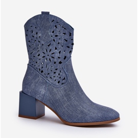 Jezzi Stivaletti in denim blu Irvelame con tomaia traforata su blocco 2