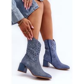 Jezzi Stivaletti in denim blu Irvelame con tomaia traforata su blocco 1