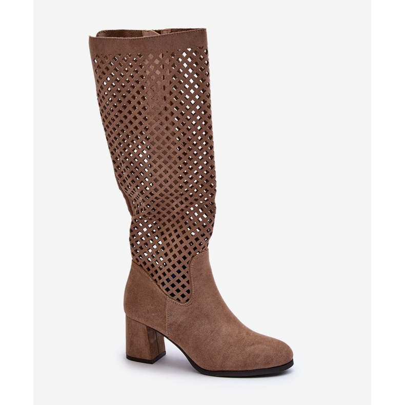 Stivali con tacco alto traforati in pelle scamosciata beige Jolenna 1