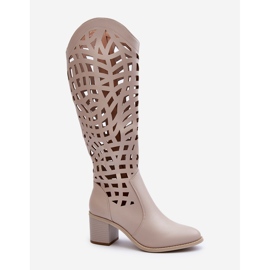 Stivali Tacco Alto Traforati Beige Pinkema 1
