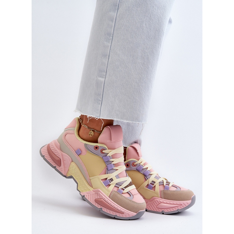 Sneakers Da Donna Con Suola Spessa, Peonema Rosa e Giallo 2