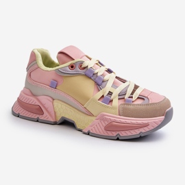 Sneakers Da Donna Con Suola Spessa, Peonema Rosa e Giallo 1
