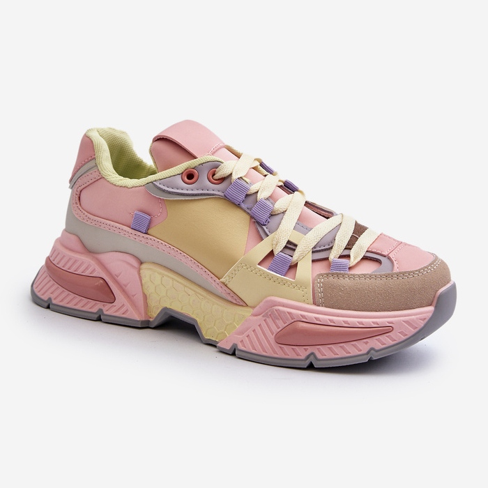 Sneakers Da Donna Con Suola Spessa, Peonema Rosa e Giallo 1