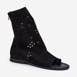 Zazoo 3437 Sandali da donna in pelle scamosciata con tomaia con cerniera, neri nero 1