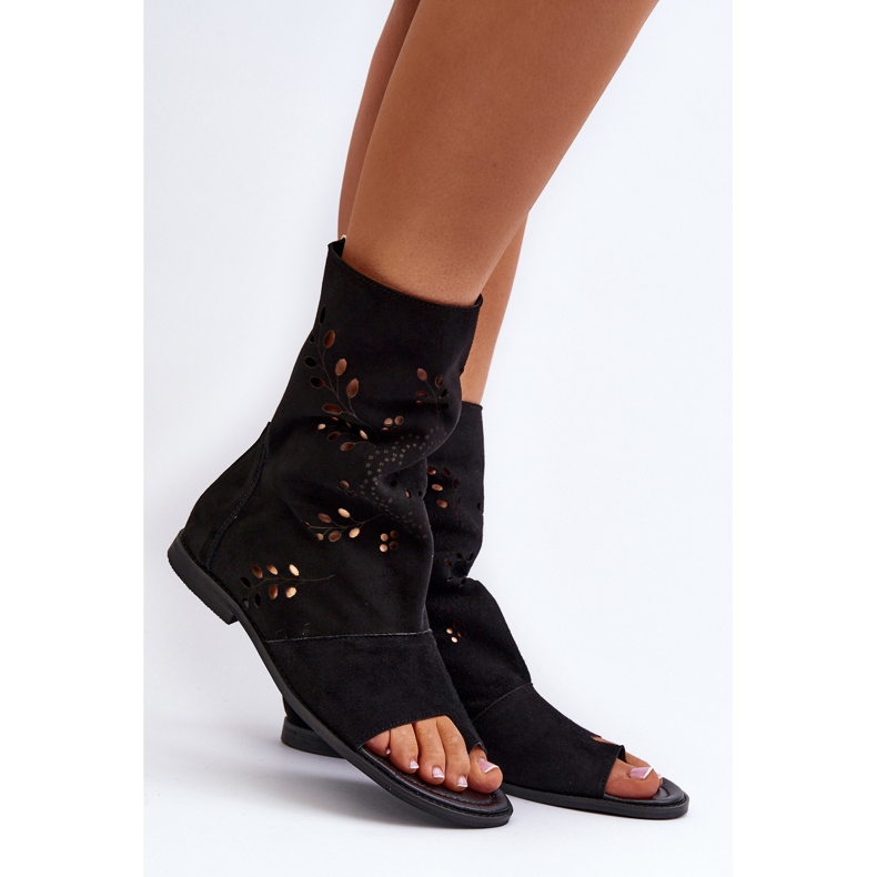 Zazoo 3437 Sandali da donna in pelle scamosciata con tomaia con cerniera, neri nero 2