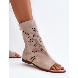 Zazoo 3437 Sandali da donna in pelle scamosciata con tomaia con cerniera, Beige 2