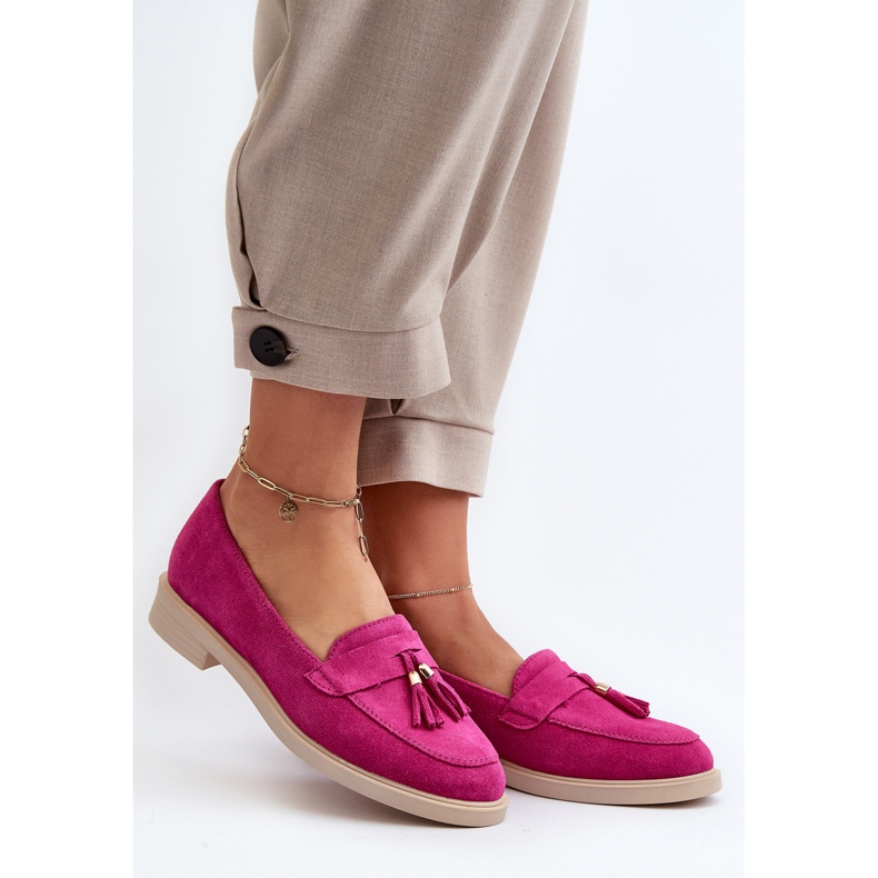 Zazoo 3420 Mocassini in pelle scamosciata da donna con tacco piatto Fuskja rosa 2