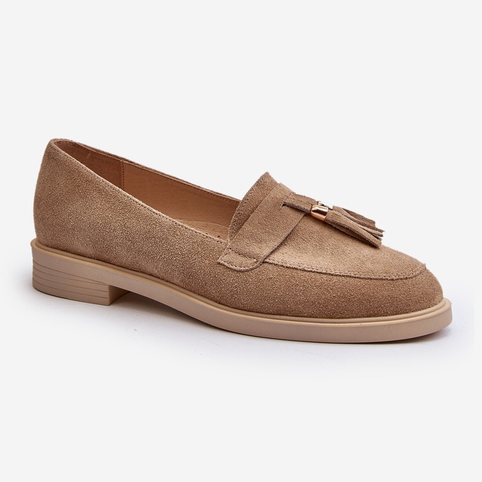 Zazoo 3420 mocassini da donna in pelle scamosciata con tacchi piatti beige 2
