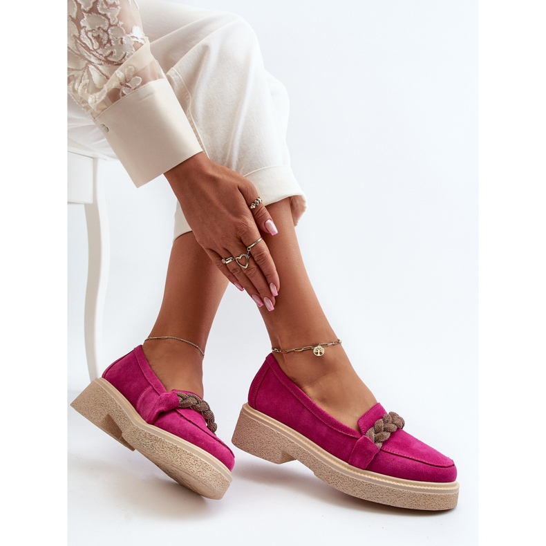 Mocassini da donna in camoscio Zazoo 3429/W con decoro fucsia rosa 1