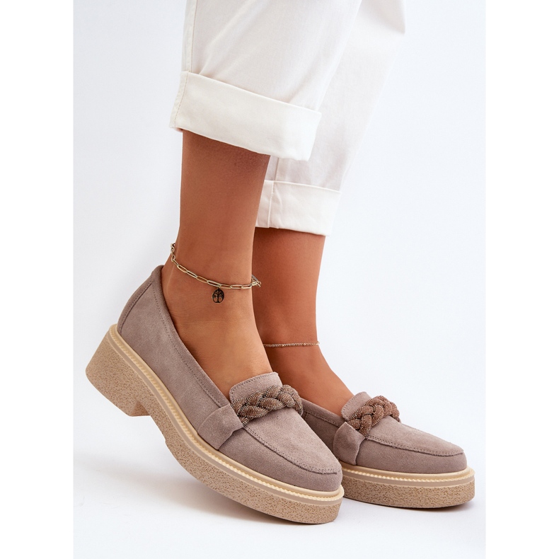 Mocassini da donna in camoscio Zazoo 3429/W con decoro cappuccino beige 2