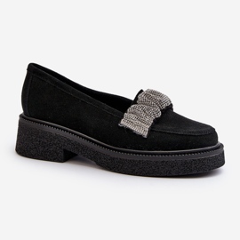 Mocassini da donna in pelle scamosciata Zazoo 3419 con cinturino decorativo, neri nero 2