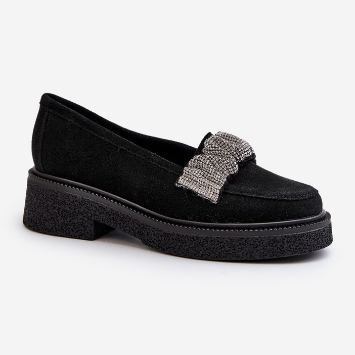 Mocassini da donna in pelle scamosciata Zazoo 3419 con cinturino decorativo, neri nero 2