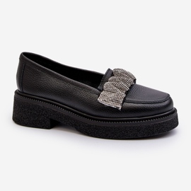 Mocassini da donna in pelle Zazoo 3419 con cinturino decorativo, neri nero 1