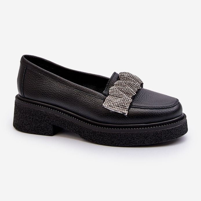 Mocassini da donna in pelle Zazoo 3419 con cinturino decorativo, neri nero 1