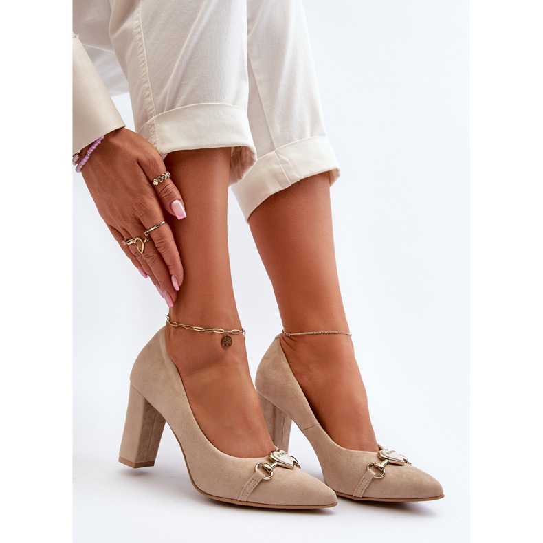 Zazoo 2453/OS Décolleté con tacco alto in pelle scamosciata con cuore cappuccino beige 2