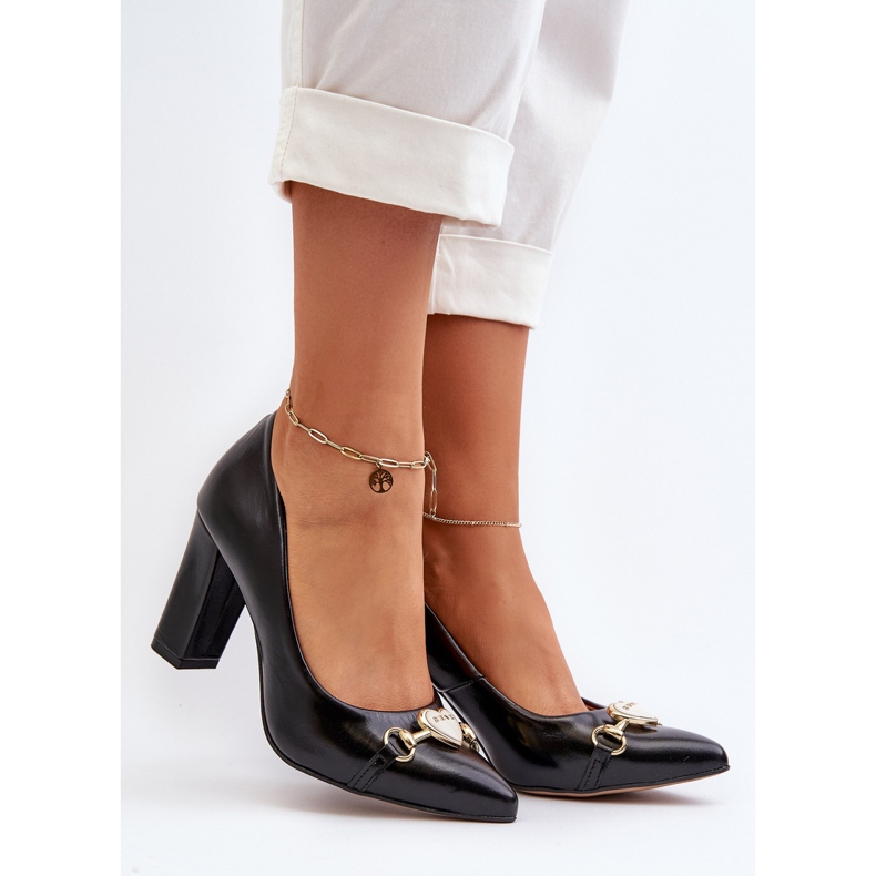 Zazoo 2453/OS Décolleté in pelle su tacco con cuore, Nero 2