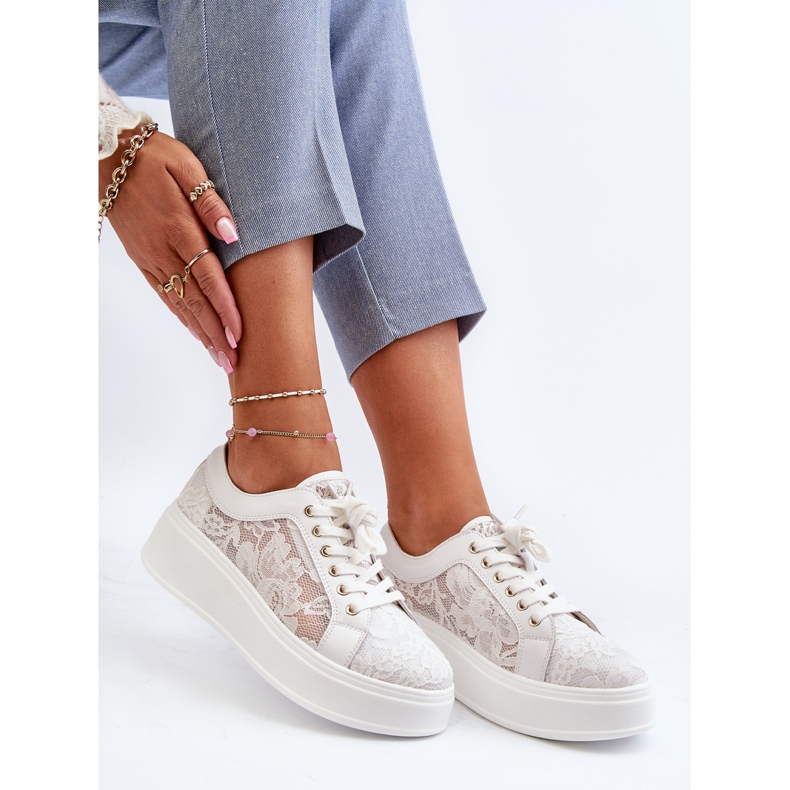S.Barski Sneaker in pizzo da donna in pizzo sulla piattaforma S. Barski Hy51-059 White bianca 1
