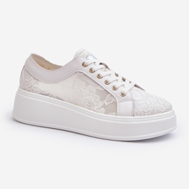 S.Barski Sneaker in pizzo da donna in pizzo sulla piattaforma S. Barski Hy51-059 White bianca 2