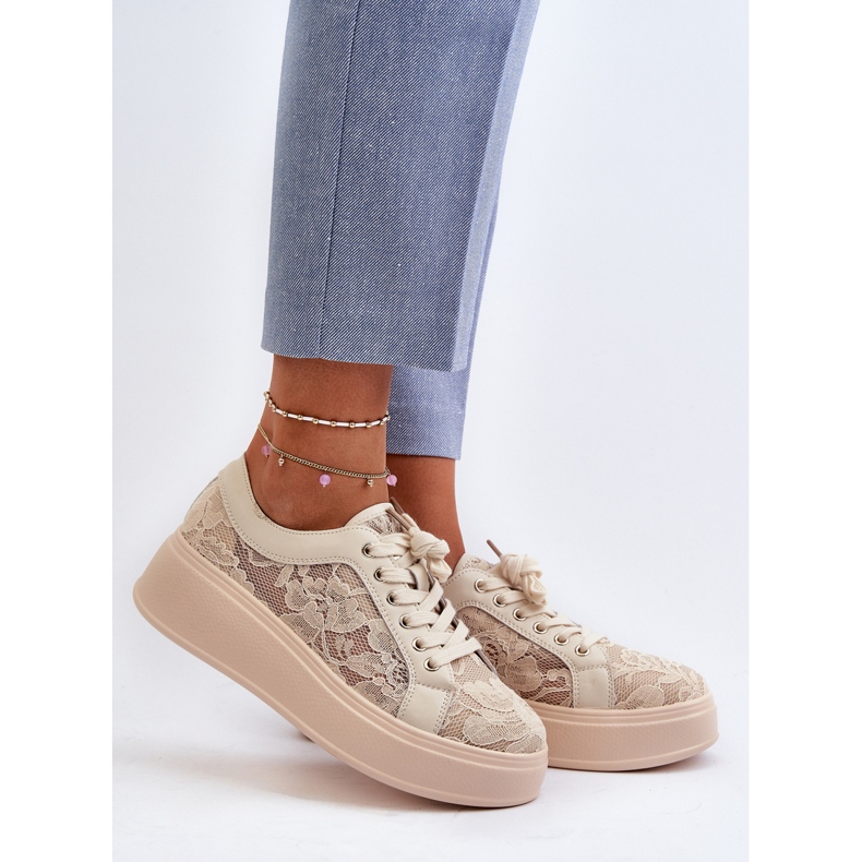 S.Barski Sneaker in pizzo da donna in pizzo sulla piattaforma S. Barski Hy51 Beige 2