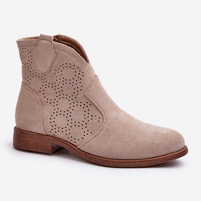 Stivali traforati su tacco piatto da donna, Beige chiaro S.Barski HY66-151 1